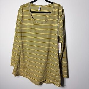Striped Long-Sleeve Scoop Neck Top - Orange and grey